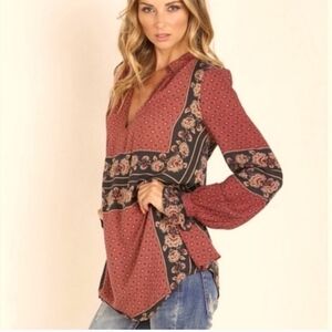 Free People Changing Times Tunic LS Blouse Size S
